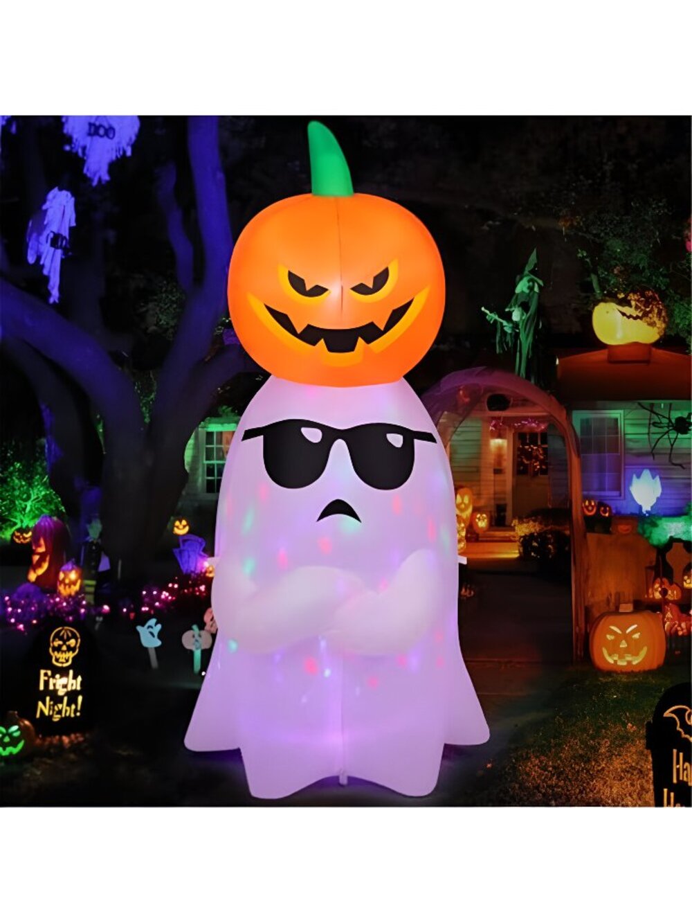 GOOSH 6.2 FT Halloween Inflatables Ghost with Pumpkin Outdoor Decorations Blow